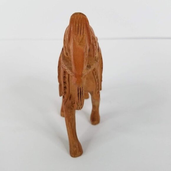 Handcrafted 4" Wooden Horse Figurine With Intricate Tribal Carvings - Picture 3 of 10